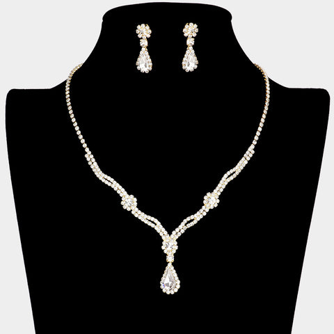 Fashion Gold Tone Rhinestone Teardrop Necklace and Earring Set