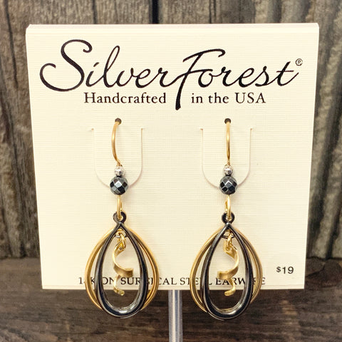 Gold and Dark Gray Layered Teardrop Earrings