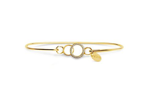 Pavé Icon Dainty Double Circle Bracelet- Gold Tone