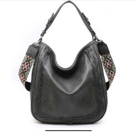 Smoke Aris Hobo Bag with Embroidered Guitar Strap