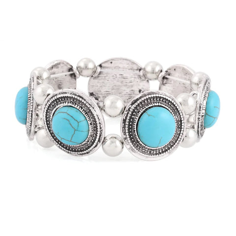 Fashion Silver Tone Turquoise Stretch Bracelet