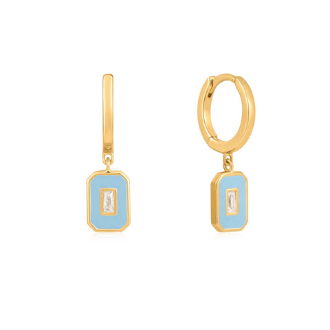 Powder Blue Enamel Emblem Gold Hoops