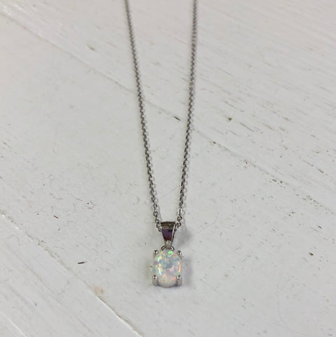 October Sterling Silver Opal Necklace
