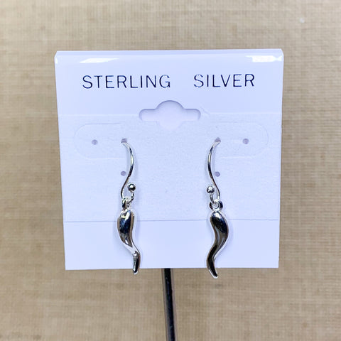 Sterling Silver Italian Horn Dangle Earrings