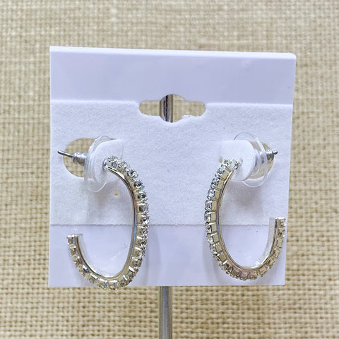 Silver Tone Rhinestone Stud Hoop