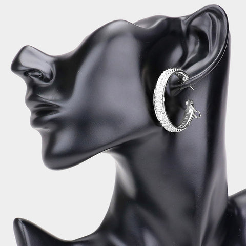 Fashion Silver Tone Rectangle Stone Cluster Hoops