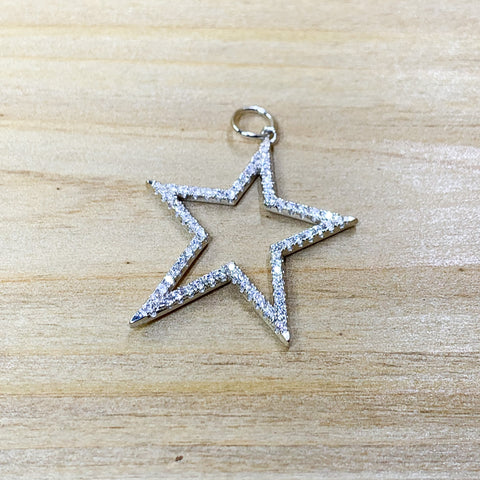 Sterling Silver Pave Star Outline Charm