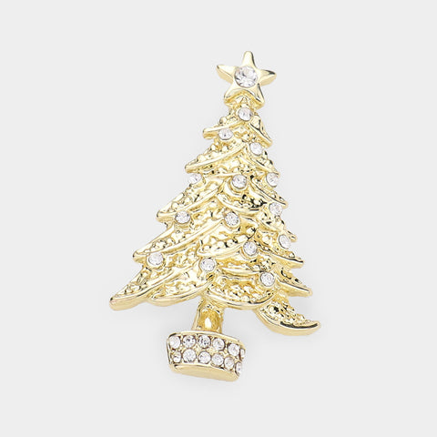 Fashion Gold Tone Rhinestone Christmas Tree Pin
