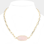 Fashion Gold Tone Pink Stone Pendant Necklace