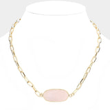 Fashion Gold Tone Pink Stone Pendant Necklace