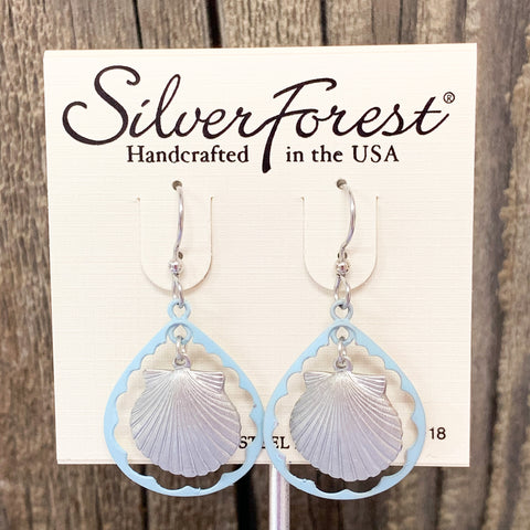 Sea Shell Teardrop Silver Forest Dangle Earrings