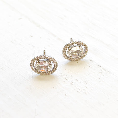 Sterling Silver April Oval Halo Stud