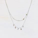 Sterling Silver Moon & Stars Double Strand Necklace w/ CZ Accents