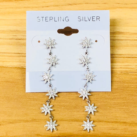 Sterling Silver and CZ  Snowflake Dangle Earrings