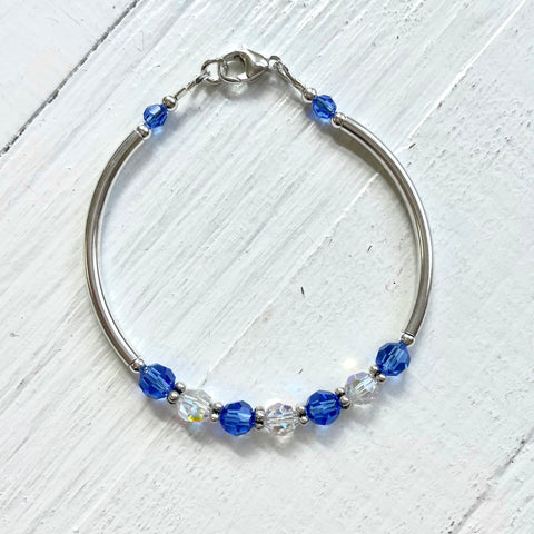 Sterling Silver September Iridescent Beaded Bracelet