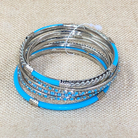 Silver-Tone Turquoise Bangle Bracelet Set