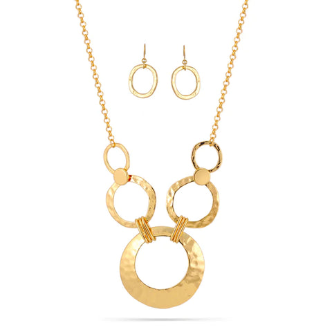 Fashion Gold Tone Hammered Necklace Set