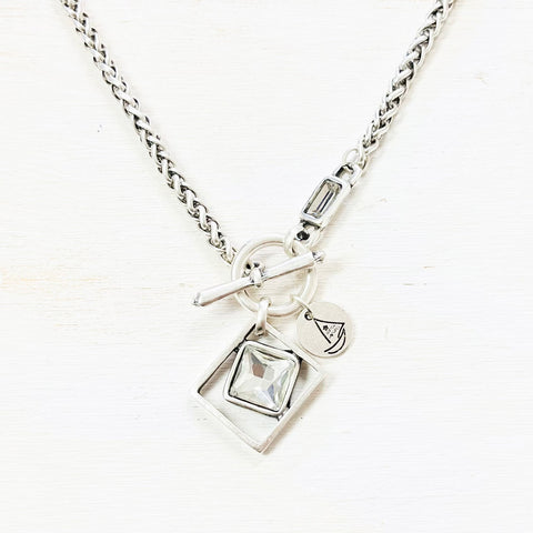 Fashion Clear Stone Geometric Toggle Necklace