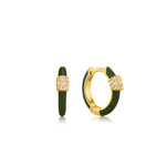 Forest Green Enamel Carabiner Gold Huggie Hoops