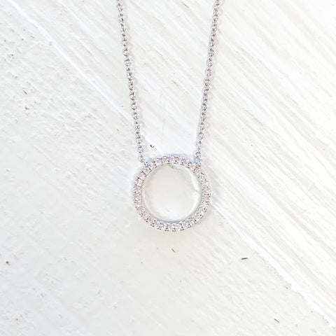 Silver Tone Open Circle Crystal Necklace