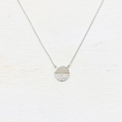 SS Circle w Half CZ Necklace 16-18”