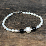 Sterling Silver Freshwater Pearl & Onyx Bracelet