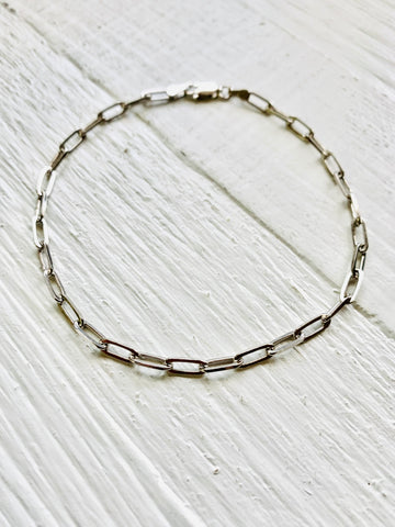 Sterling silver thick paper clip anklet