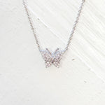 Silver Tone Crystal Butterfly Necklace