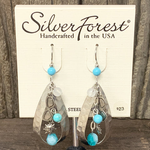 Sun, Sunglasses, and Blue Beaded Dangle Earrings