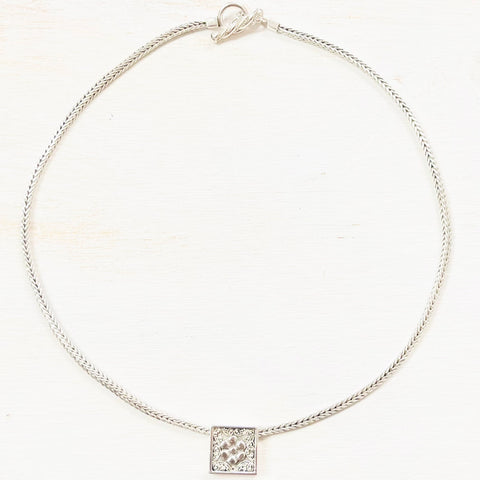 Sterling Silver Estate Square Flower Pendant Necklace