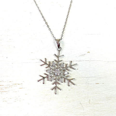 Sterling Silver CZ Large Snowflake Necklace