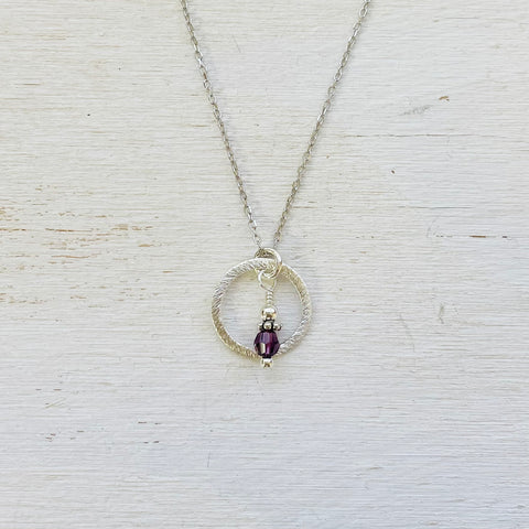 Sterling Silver February Hoop Necklace