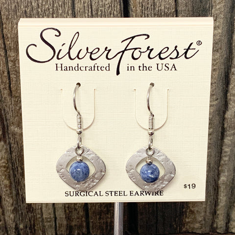 Cutout Diamond w/ Blue Bead Earrings