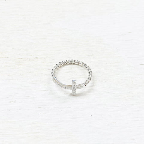 Sterling Silver Sideways Cross Ring