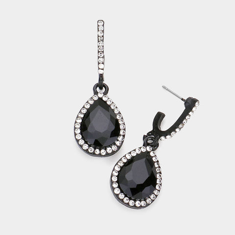 Fashion Black Stone Rhinestone Teardrop Earrings