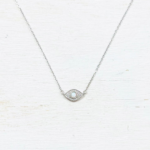 Sterling Silver Opal Evil Eye Necklace