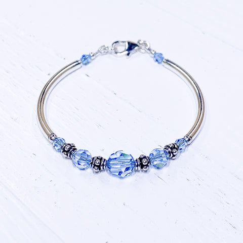 Sterling Silver March Circle Crystal Bracelet
