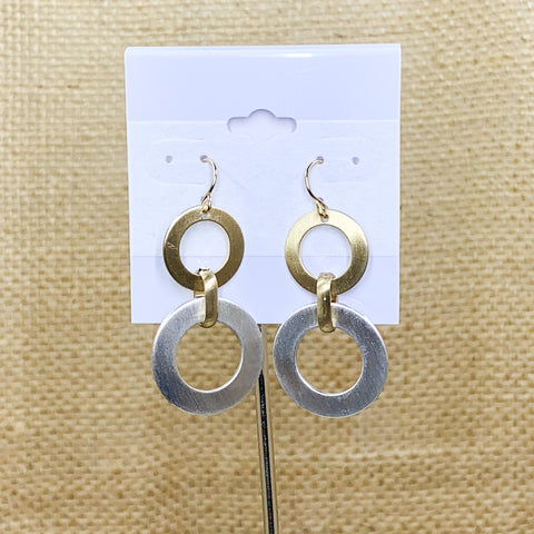 Two- Tone Double Circle Dangle Earrings
