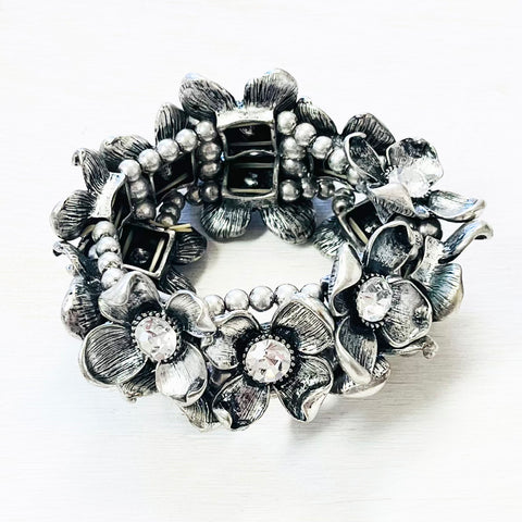 Fashion Silver Tone Flower Stretch Bracelet