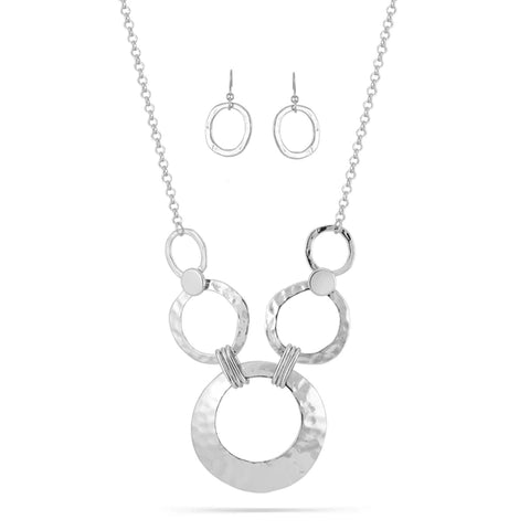 Fashion Silver Tone Hammered Necklace Set