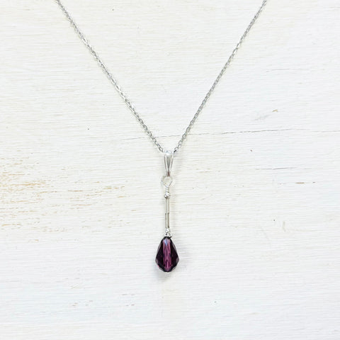 Sterling Silver February Crystal Extended Drop Necklace