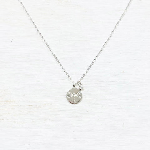 Sterling Silver Dragonfly Disc Necklace
