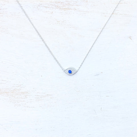 Sterling Silver Blue CZ Evil Eye Necklace