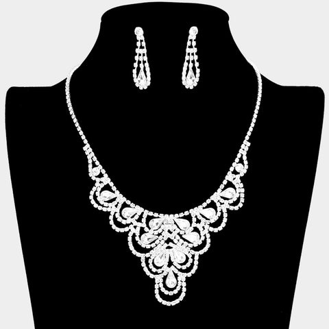 Fashion Silver Tone Rhinestone Teardrop Necklace and Earring Set