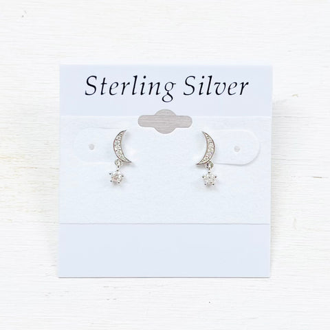 SS Moon Stud with Star CZ Earrings