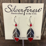 Red Heart Silver Forest Earrings