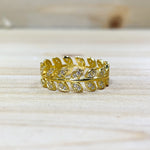 Gold Tone Sterling Silver Shimmering Leaves Ring