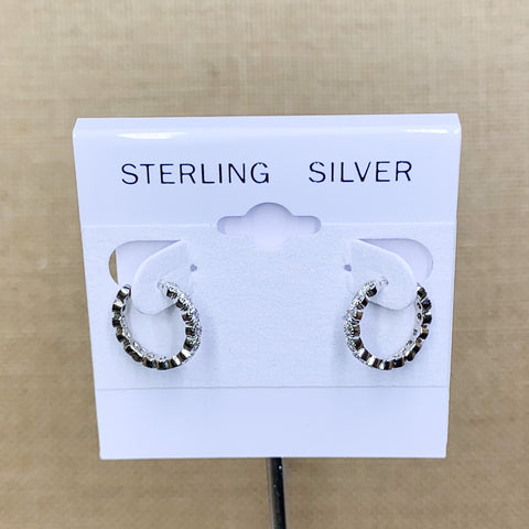 Sterling Silver CZ Bezel Huggie Hoops