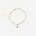 Sterling Silver Children’s Pink Pearl Stretch Bracelet w/ Heart Charm