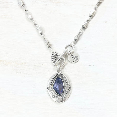 Fashion Purple Stone Pendant Toggle Necklace